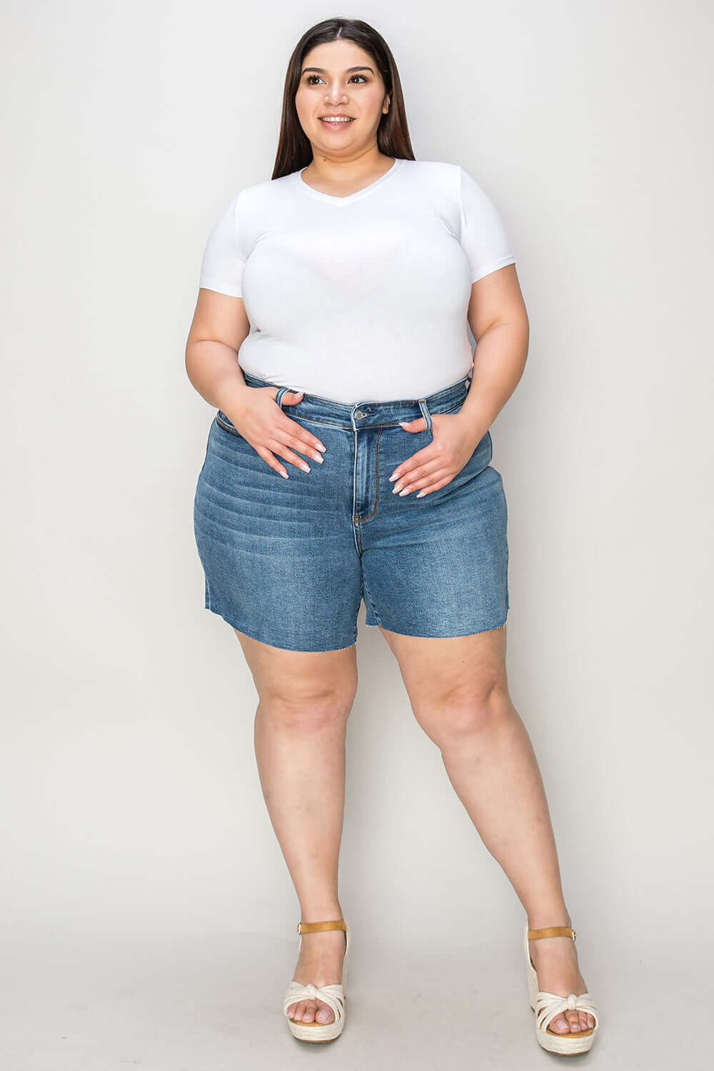 Judy Blue Plus Size Medium Blue High Waist Slim Denim Shorts, Judy Blue, $ 55.00