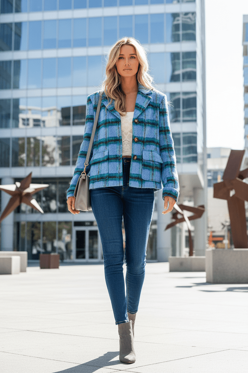 Light Blue Flap Pockets Brushed Vintage Plaid Jacket | Boutique In USA, Jackets, $ 55.00, A Moment Of Now™