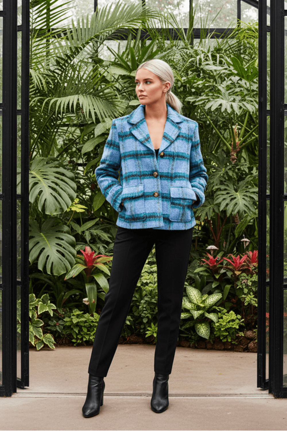 Light Blue Flap Pockets Brushed Vintage Plaid Jacket | Boutique In USA, Jackets, $ 55.00, A Moment Of Now™