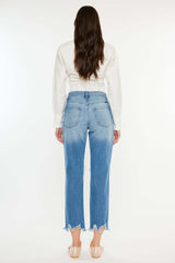 Medium Blue Distressed Frayed Hem Cropped Jeans, Kancan, A Moment Of Now