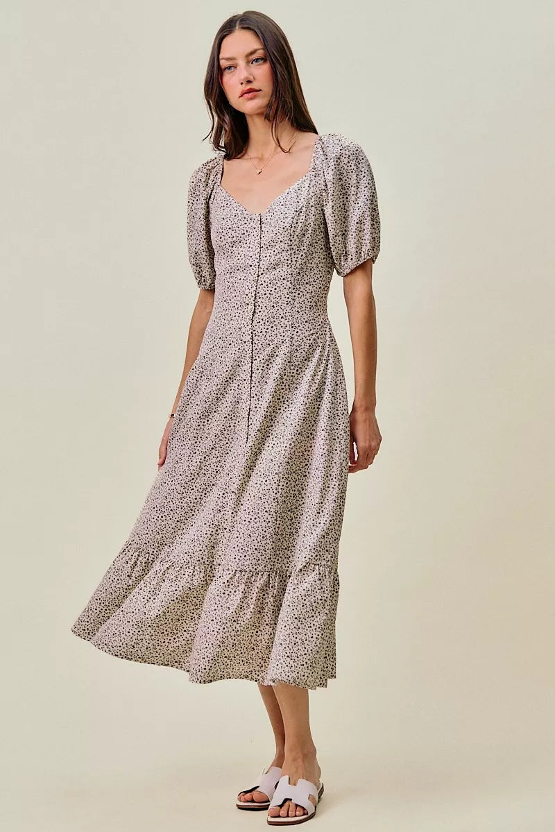SO ME Ditsy Floral Self Belt On Elastic Waist Maxi Dress | Boutique In USA, Dresses, $ 69.00, A Moment Of Now™