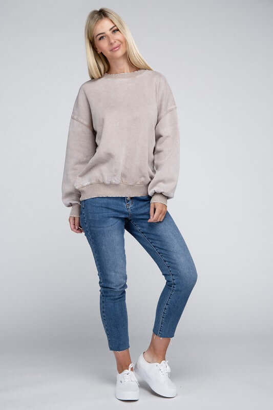 Women's Acid Wash Fleece Oversized Pullover Sweatshirt | USA Boutique, ZENANA, $ 39.00