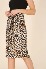 Brown Satin Leopard Tie Skirt, Lilou, $ 30.95