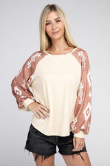Shop Aztec Raglan Tee with Brush Fabric in Beige For Women, Tees, USA Boutique