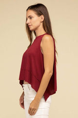 Women's Shark Bite Side Slit Short Sleeveless Top | USA Boutique, ZENANA, $ 25.95