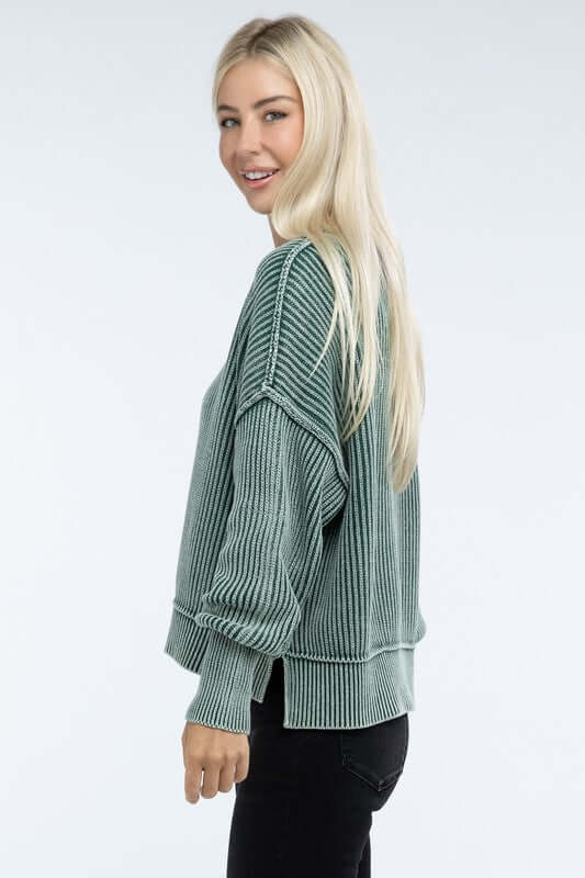 Washed Side Slit Oversized Cropped Sweater, ZENANA, $ 55.00