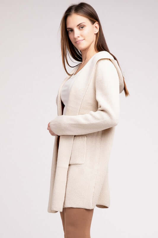 Hooded Open Front Sweater Cardigan, ZENANA, $ 50.95