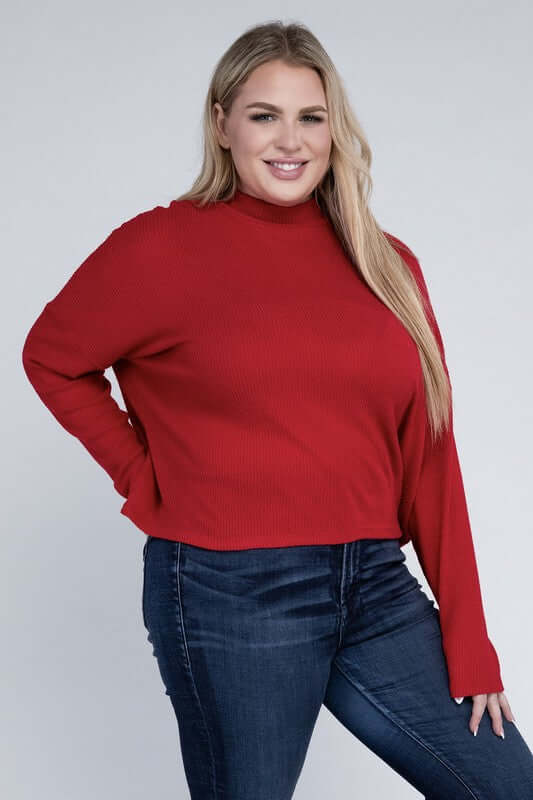 Plus Size Drop Shoulder Long Sleeve Top