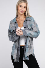 Grey Check Pocketed Plaid Shacket