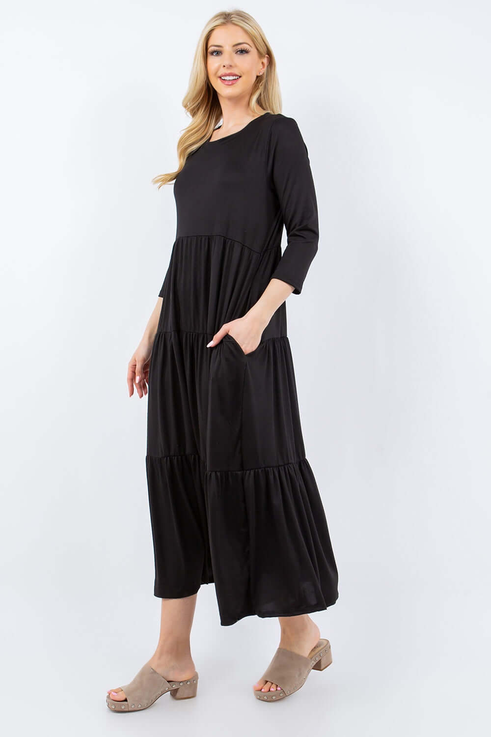 Black Long Sleeve Midi Dress with Pockets, Celeste, A Moment Of Now