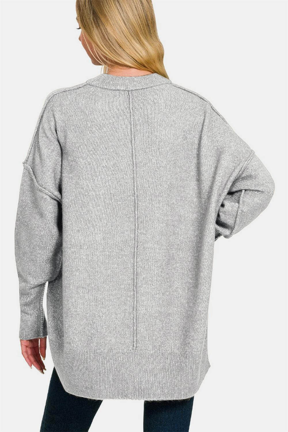 Grey High-Low Hem Drop Shoulder Sweater, Zenana, $ 39.00