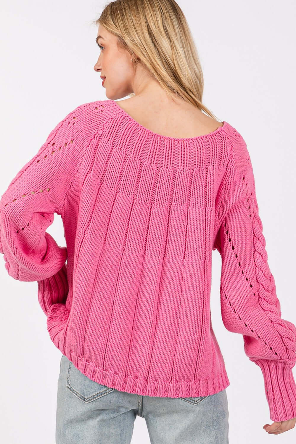 Deep Pink Cable-Knit Long Sleeve Sweater - Cozy Elegance, Sweaters, $ 59.00, A Moment Of Now™