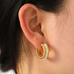 18K Gold Plated Stainless Steel Pearl C-Hoop Earrings Jewelry, Jack&Din, $ 16.00