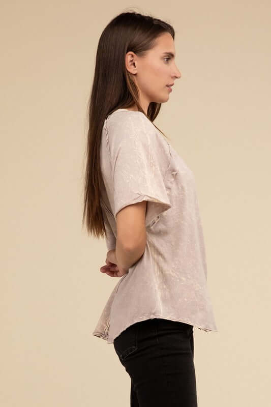 Back Patch Crinkle Washed Raglan Sleeve T-Shirt, ZENANA, A Moment Of Now