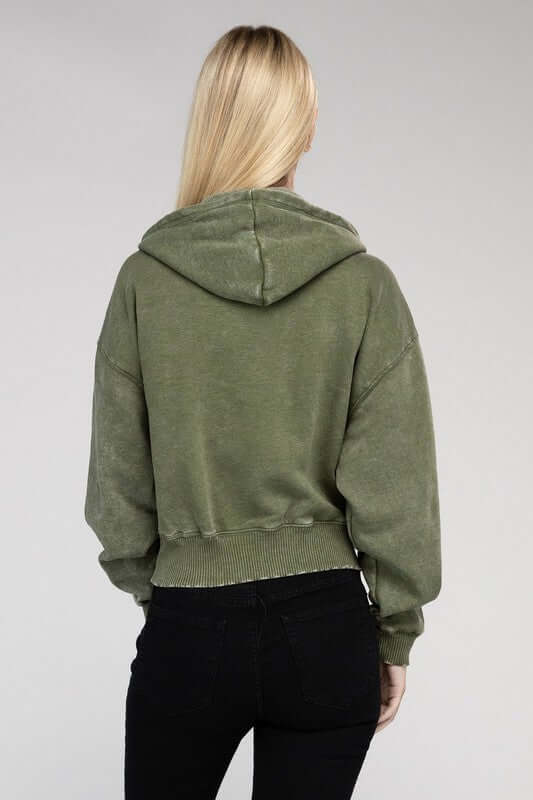 Acid Wash Fleece Cropped Zip-Up Hoodie, ZENANA, $ 49.95