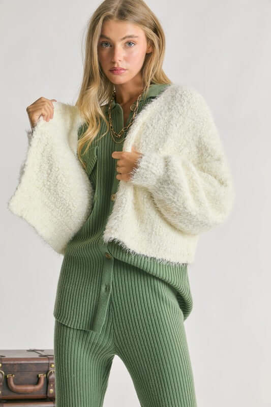 Cream White V Neck Cozy Cardigan