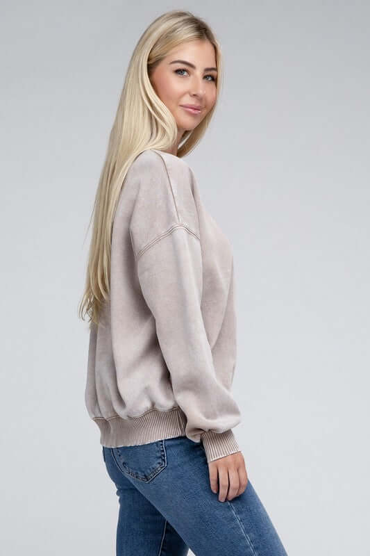 Women's Acid Wash Fleece Oversized Pullover Sweatshirt | USA Boutique, ZENANA, $ 39.00