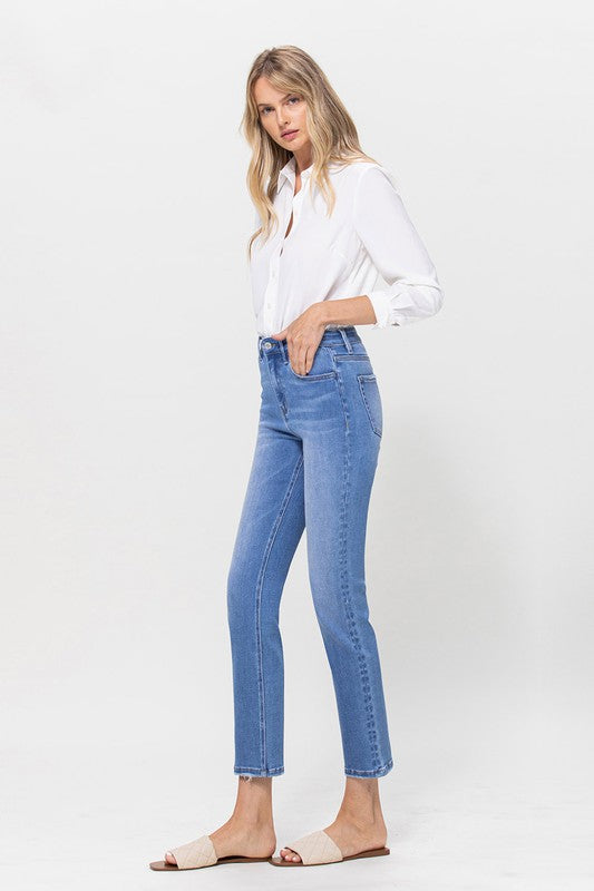 Shop Women's High Rise Stretch Crop Slim Straight Jeans | Boutique Clothing, Jeans, USA Boutique