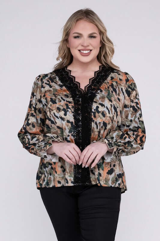 Plus Size Floral Print Lace Trim Blouse, Nuvi Apparel, A Moment Of Now