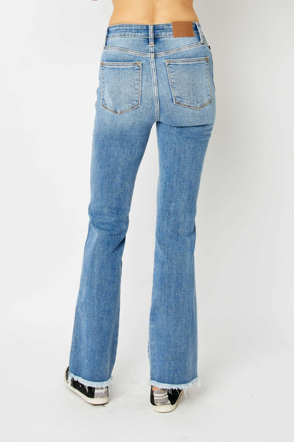 Judy Blue Medium Blue Distressed Raw Hem Bootcut Jeans, Judy Blue, $ 69.00