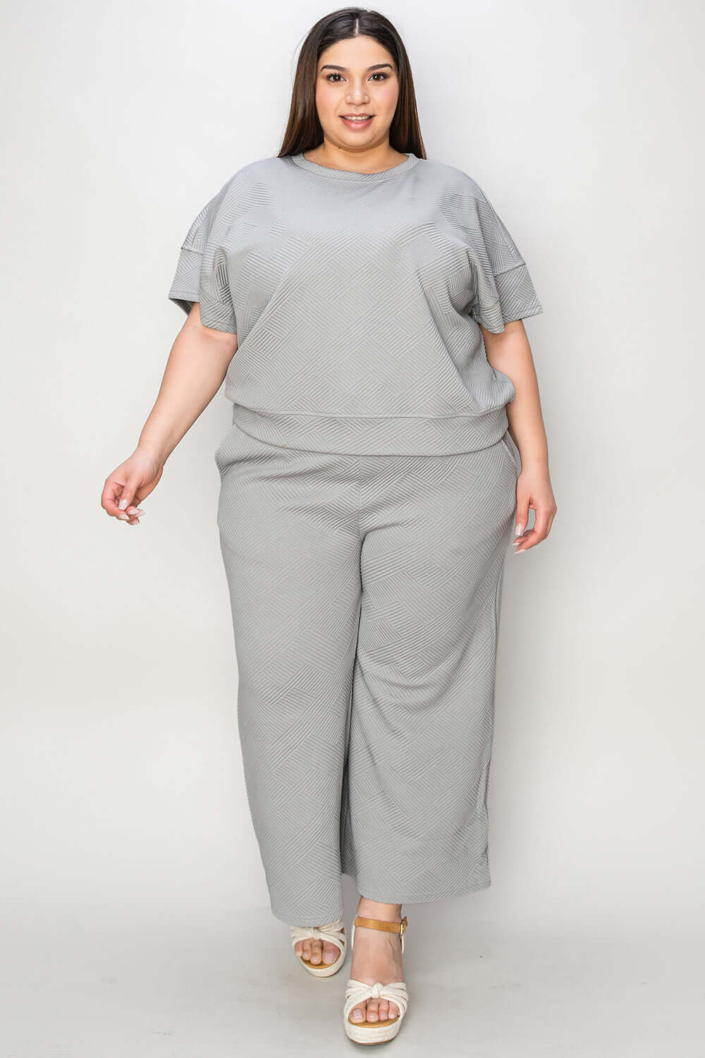 Texture Short Sleeve Top and Pants Set Loungewear, Double Take, A Moment Of Now