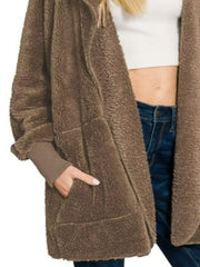 Mocha Brown Faux Fur Hooded Jacket with Pockets, Jackets, $ 40.00, A Moment Of Now™