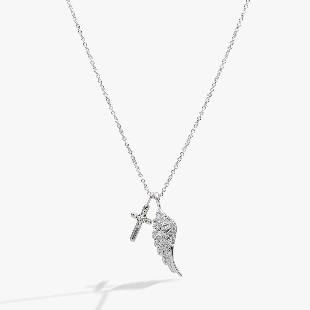 Faith Cross and Angel Wing Charm Necklace, Necklaces, $ 44.00, A Moment Of Now™