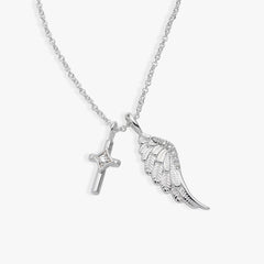 Faith Cross and Angel Wing Charm Necklace, Necklaces, $ 44.00, A Moment Of Now™