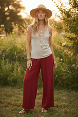 Sand Lace Detail V-Neck Ribbed Cami | Bohemian Fashion Clothing, Tank Tops, $ 44.00, A Moment Of Now™
