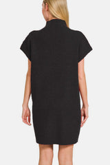 Black Short Sleeve Sweater Mini Dress, Zenana, $ 45.00