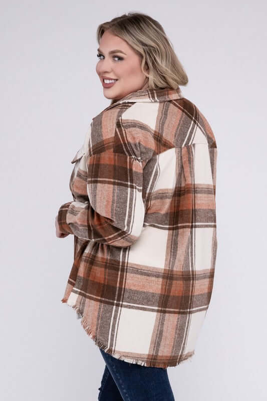 Plus Size Yarn Dyed Plaid Shirt Jacket Shacket