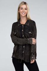 Acid Wash Oversized Cotton Waffle Shacket Jacket, ZENANA, $ 51.95