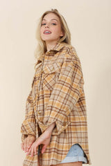 Brown Plaid Shacket with Pockets