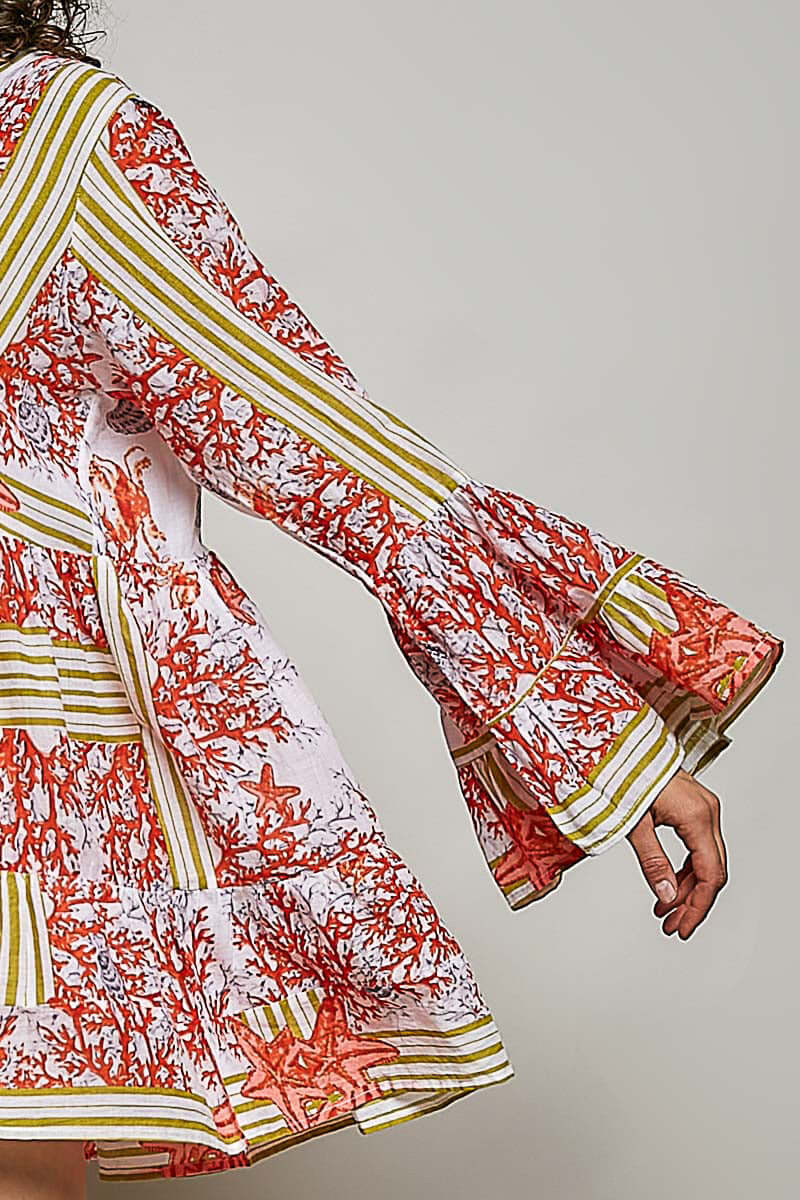 Red Striped Floral Long Sleeve Mini Dress with Pintuck Detail, Dresses, $ 60.00, A Moment Of Now™