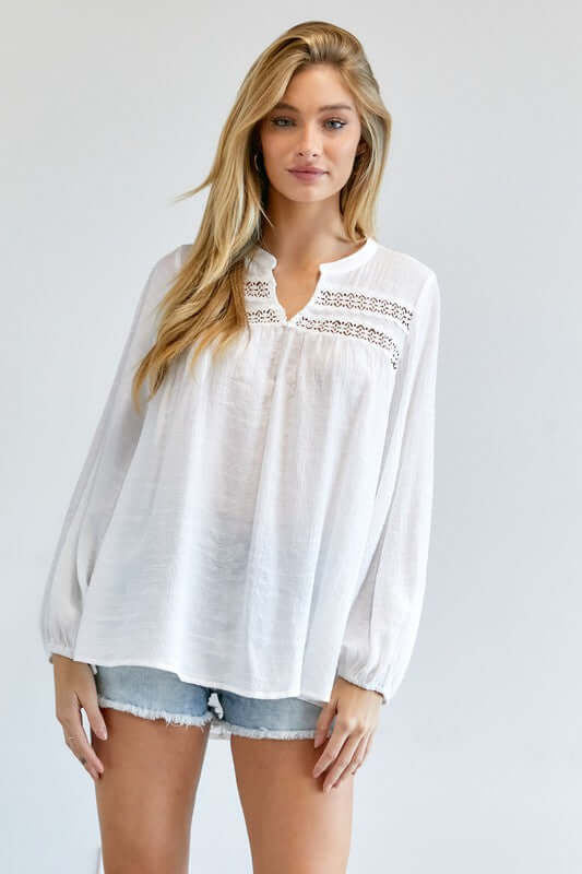 Off White V-Neck Blouse Top, Davi & Dani, $ 56.95