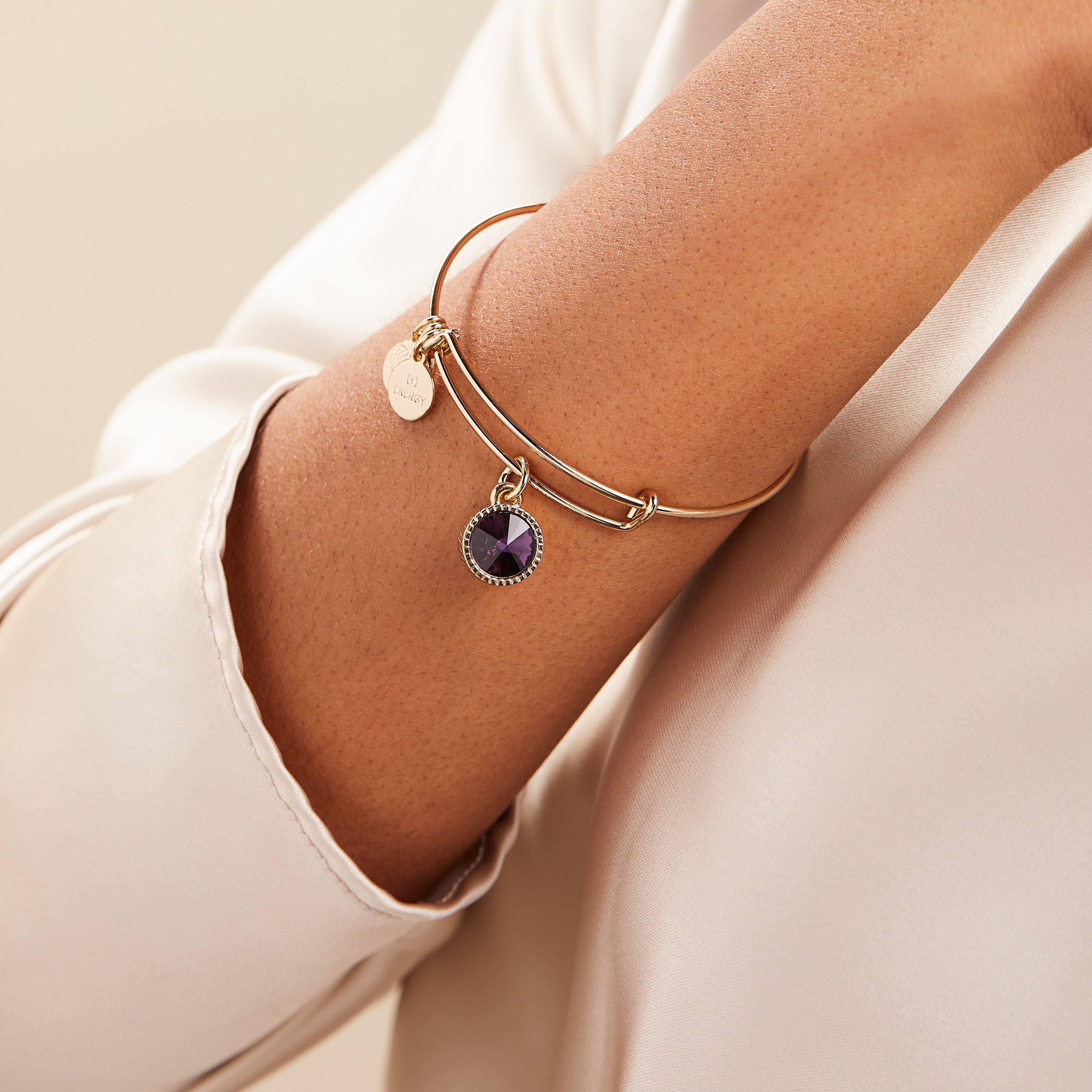 February Birthstone Charm Bangle, Amethyst, Bracelets, $ 28.00, A Moment Of Now™