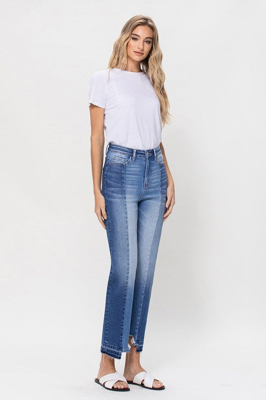 Super High Rise Straight W/Contrast and Hem Detail Jeans