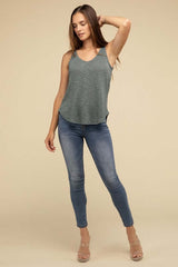 Solid V Neck Sleeveless Cami Tank Top, ZENANA, $ 19.95