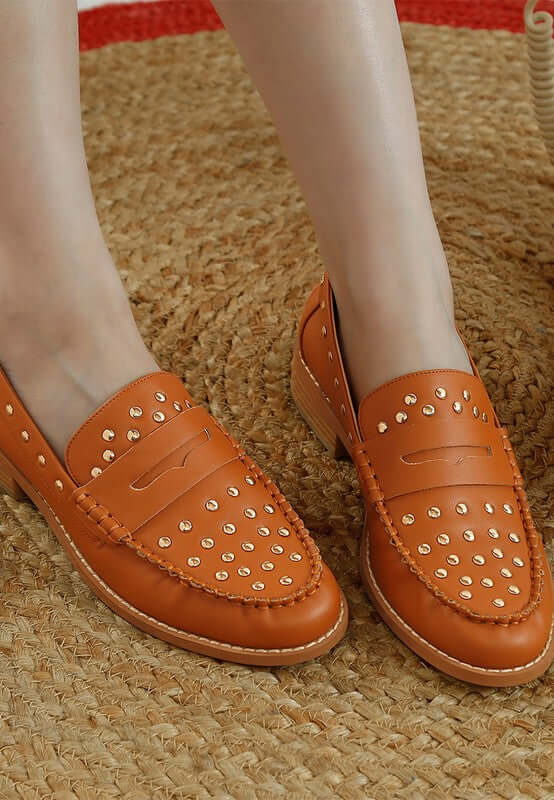 Oglavia Studs Embellished Leather Loafers - Bold Style, Loafers, $ 109.00, A Moment Of Now™