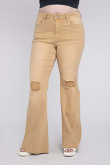 Plus Size Sand High Rise Distressed  Flare Jeans