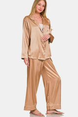 Women's Brush Satin Long Sleeve Shirt and Pants Pajama Set Loungewear, Zenana, $ 55.00