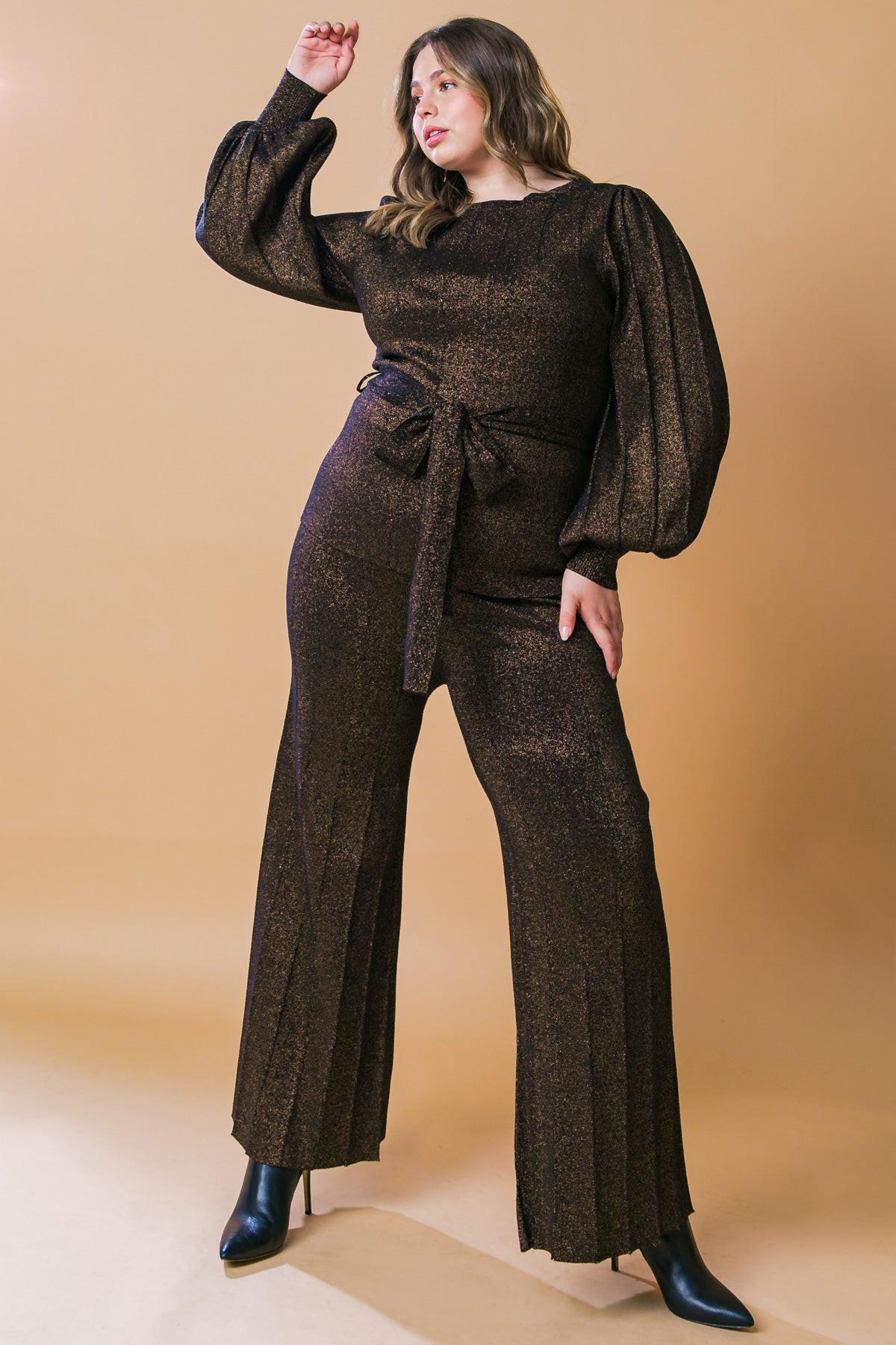 Stunning Stance Metallic Sweater Tunic and Pant Set