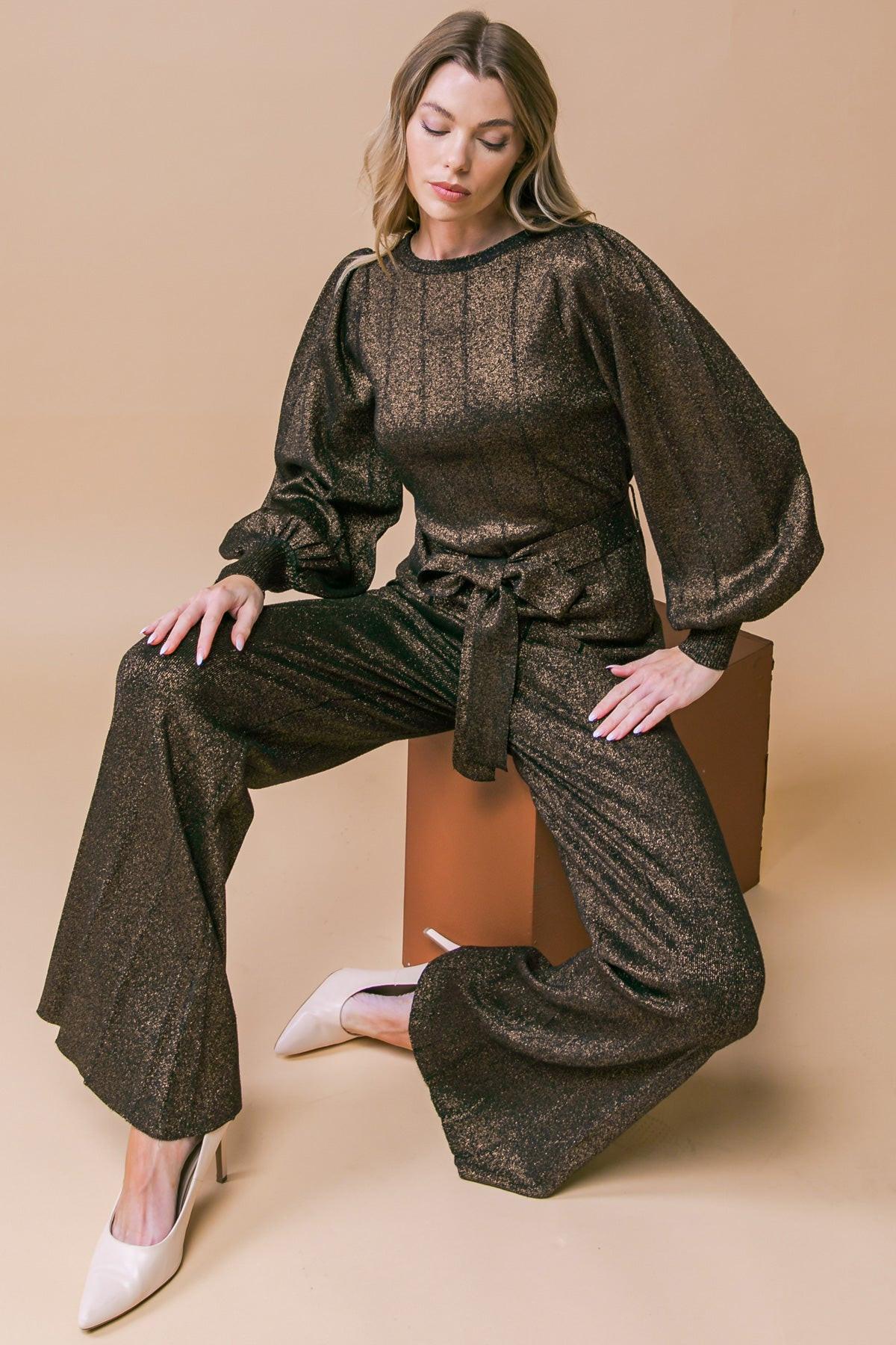 Stunning Stance Metallic Sweater Tunic and Pant Set