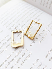 Myrren Gold plated Rectangular Shell Decal Dangle Earrings