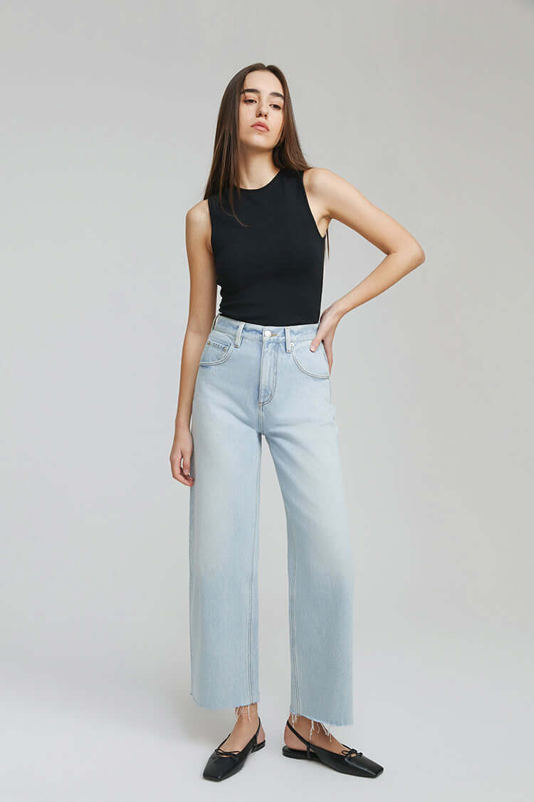 Moon Curve Raw Hem Crop Jeans | Hey Joanie – Wide-Leg Denim, Jeans, $ 128.00, A Moment Of Now™