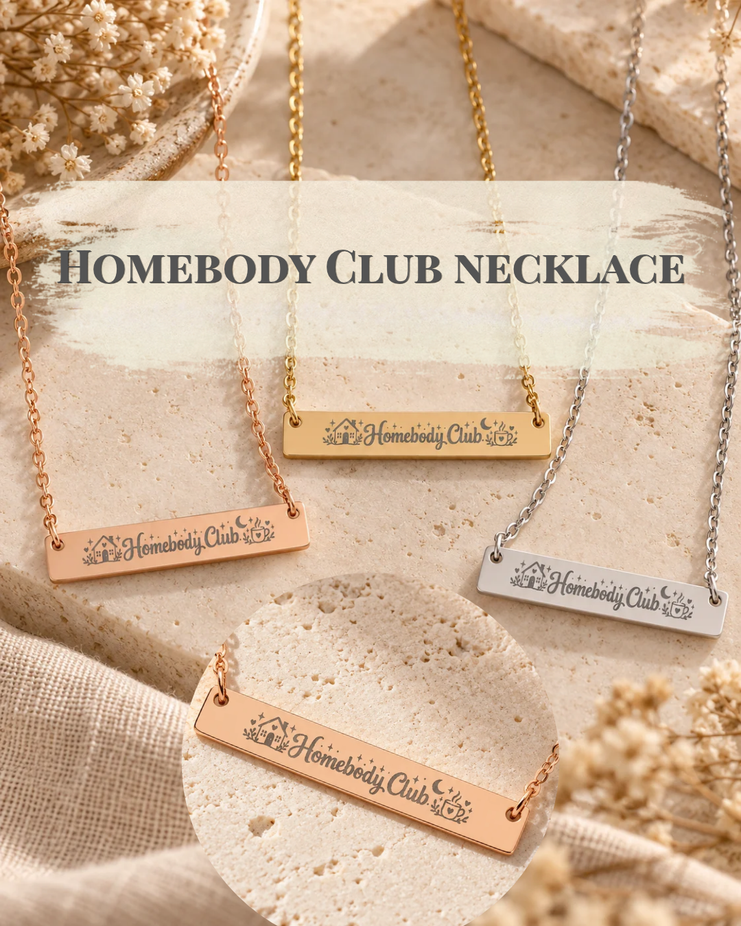 Homebody Club Engraved Bar Necklace