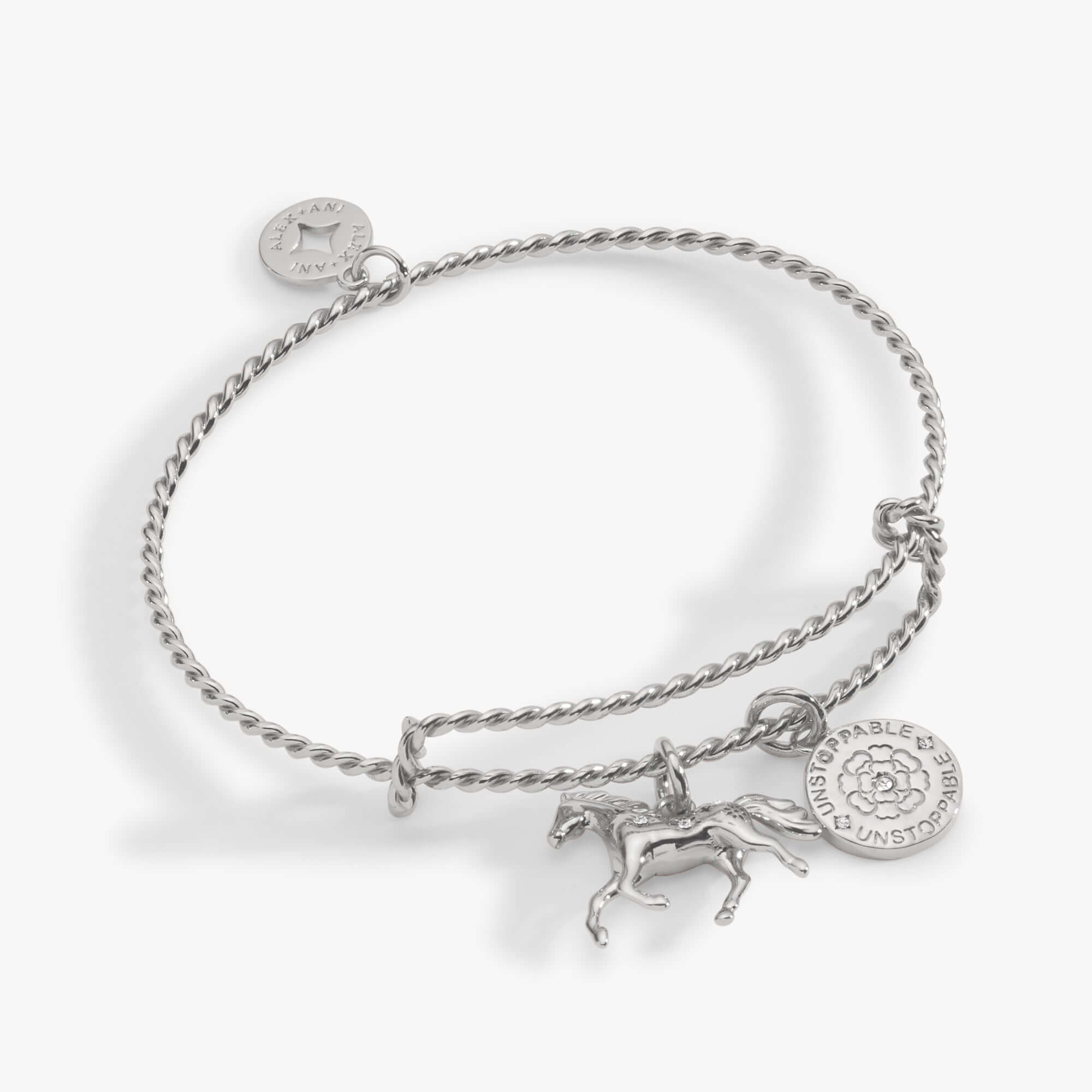 Horse Rope Textured Charm Bangle