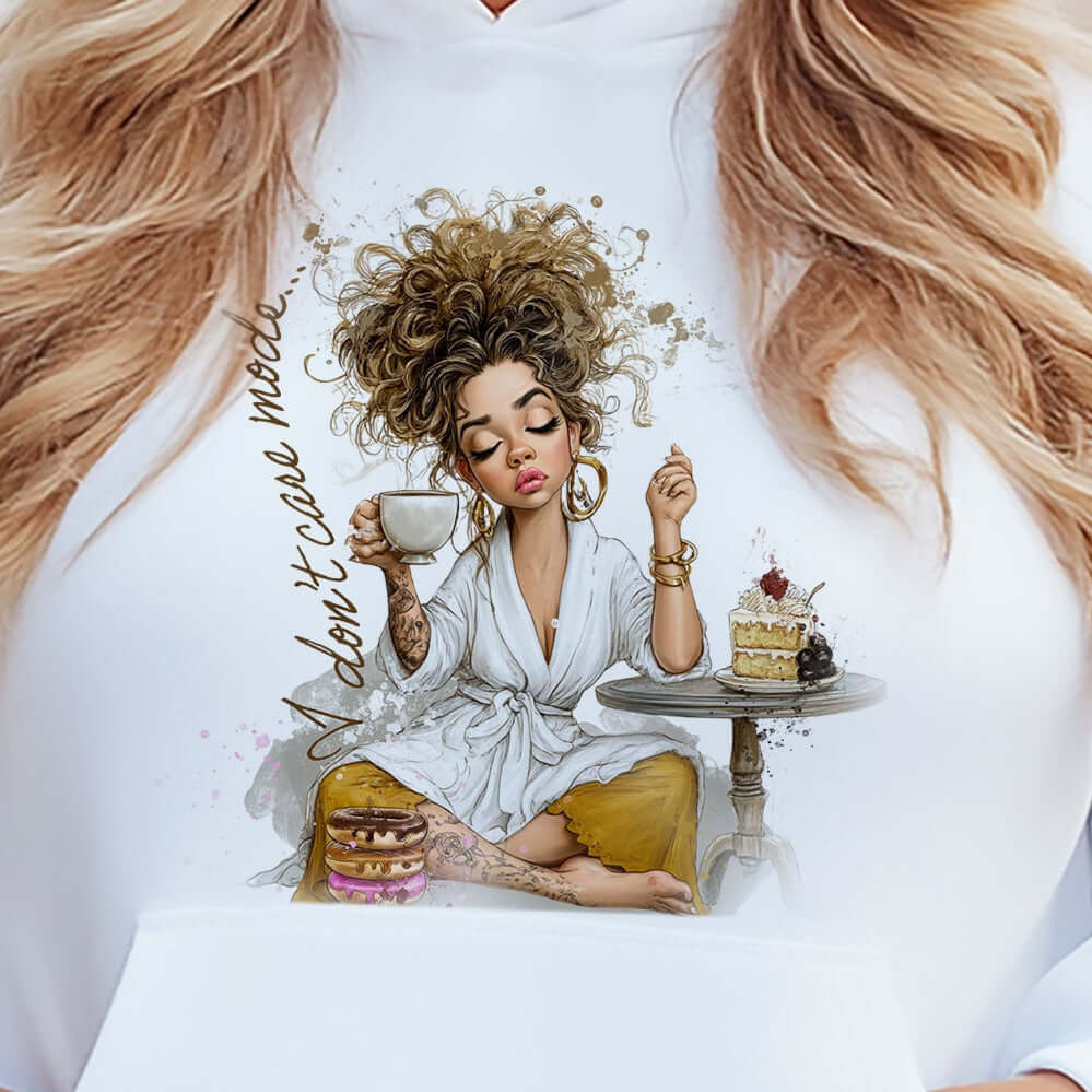 I Don't Care Mode Illustration Graphic Hoodie | Shop Now, Hoodies, $ 47.00, A Moment Of Now™