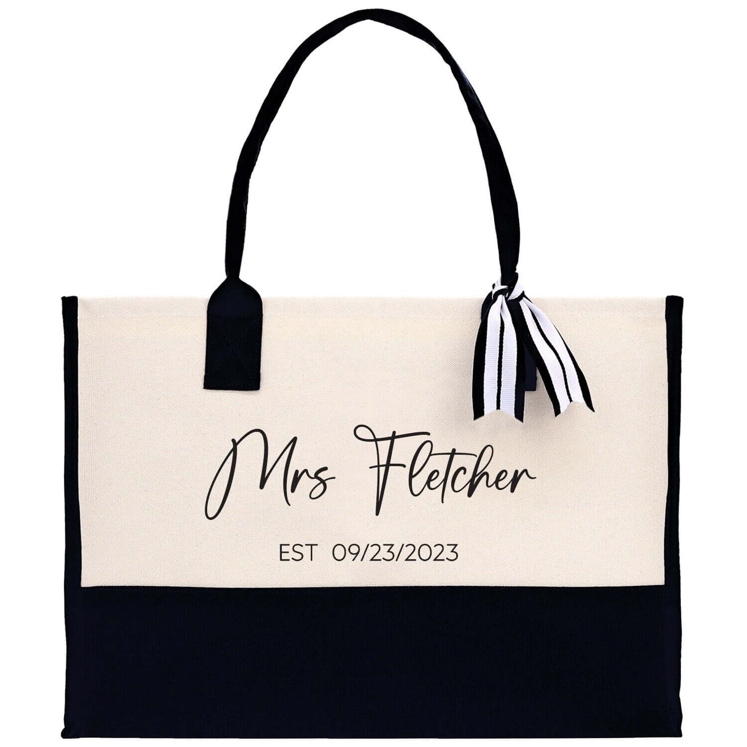 Mrs. Last Name Est Year Tote Bag Personalized Date Wedding Tote Bridal Shower Gift Honeymoon Gift Customized Wedding Gift Bridesmaid Gift