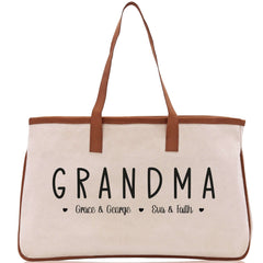 Grandma Grandchild Kids Names Custom Grandma Tote Bag Grandma's Getaway Bag Personalized Grandma Gift Bag Shopping Bag Mother Day Gift